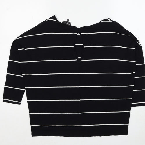 Warehouse Womens Black Striped Viscose Basic T-Shirt Size 10 Boat Neck