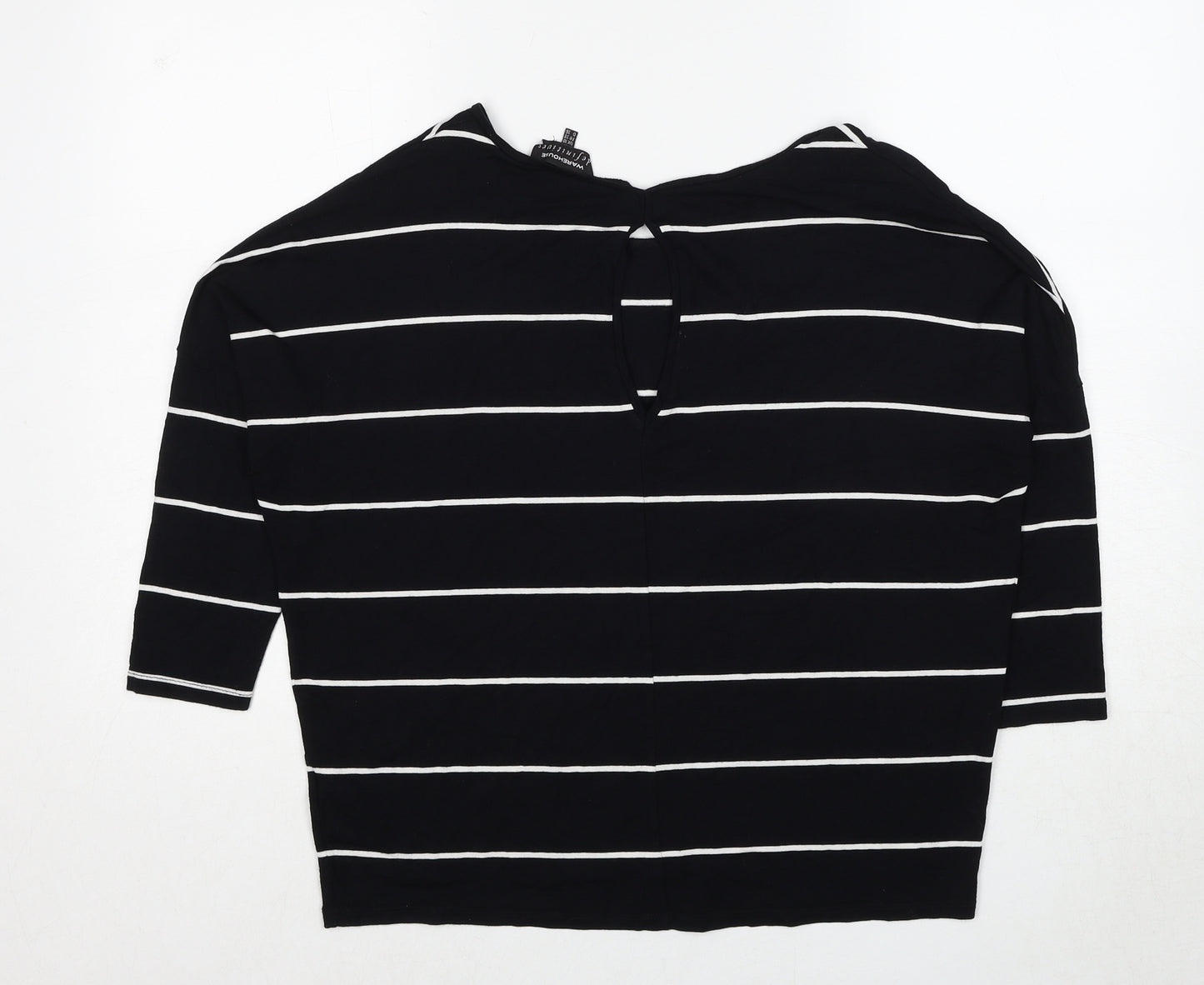 Warehouse Womens Black Striped Viscose Basic T-Shirt Size 10 Boat Neck