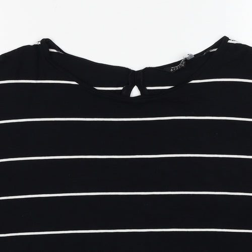 Warehouse Womens Black Striped Viscose Basic T-Shirt Size 10 Boat Neck