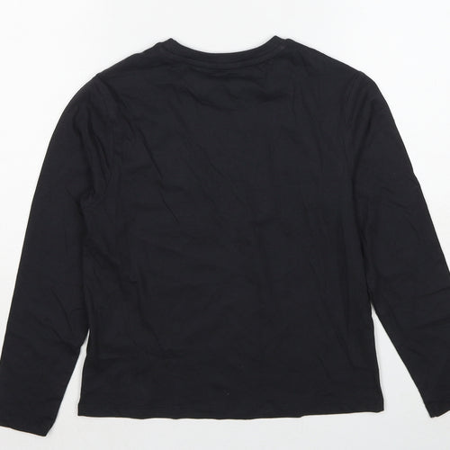 Marks and Spencer Girls Black Cotton Basic T-Shirt Size 8-9 Years Round Neck Pullover - Feeling Jolly