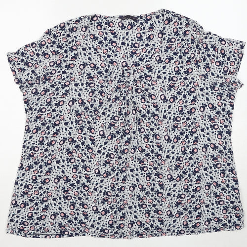 Marks and Spencer Womens Blue Floral Viscose Basic T-Shirt Size 22 Round Neck