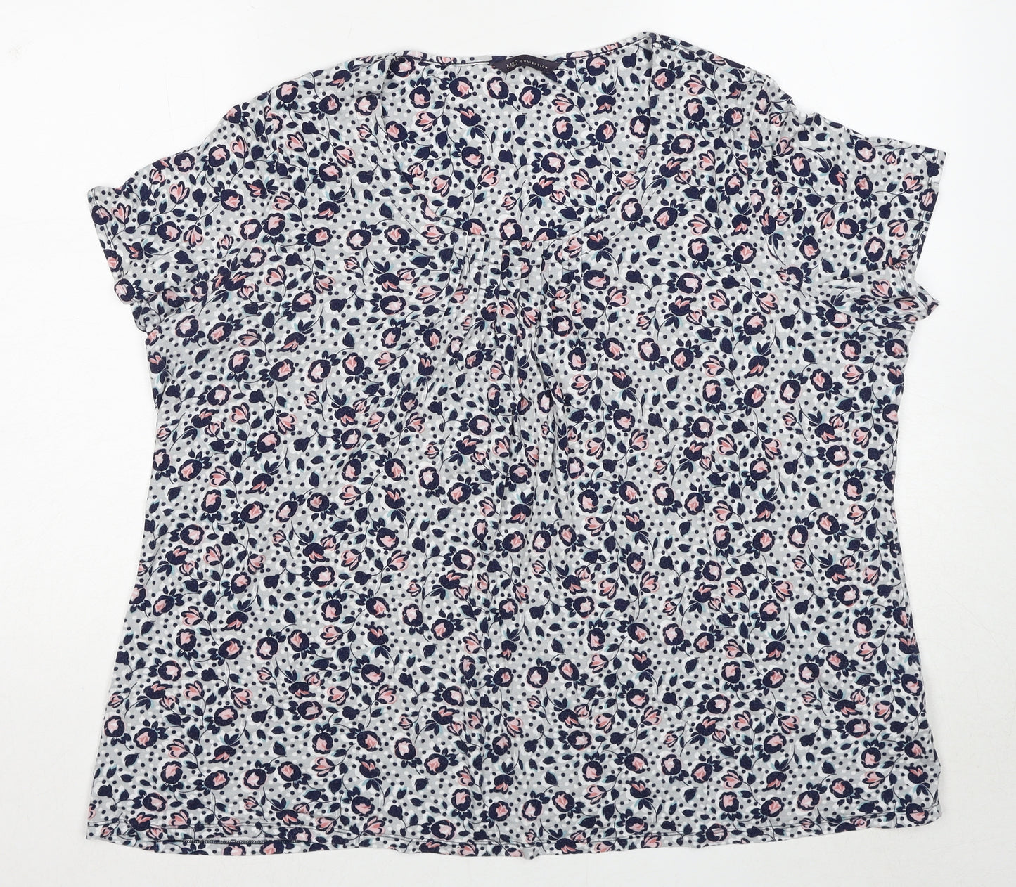 Marks and Spencer Womens Blue Floral Viscose Basic T-Shirt Size 22 Round Neck