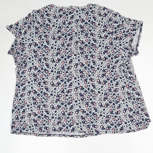 Marks and Spencer Womens Blue Floral Viscose Basic T-Shirt Size 22 Round Neck