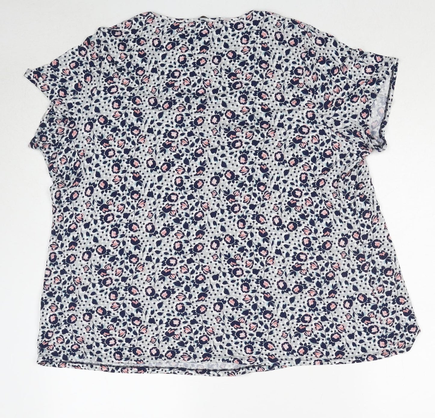Marks and Spencer Womens Blue Floral Viscose Basic T-Shirt Size 22 Round Neck