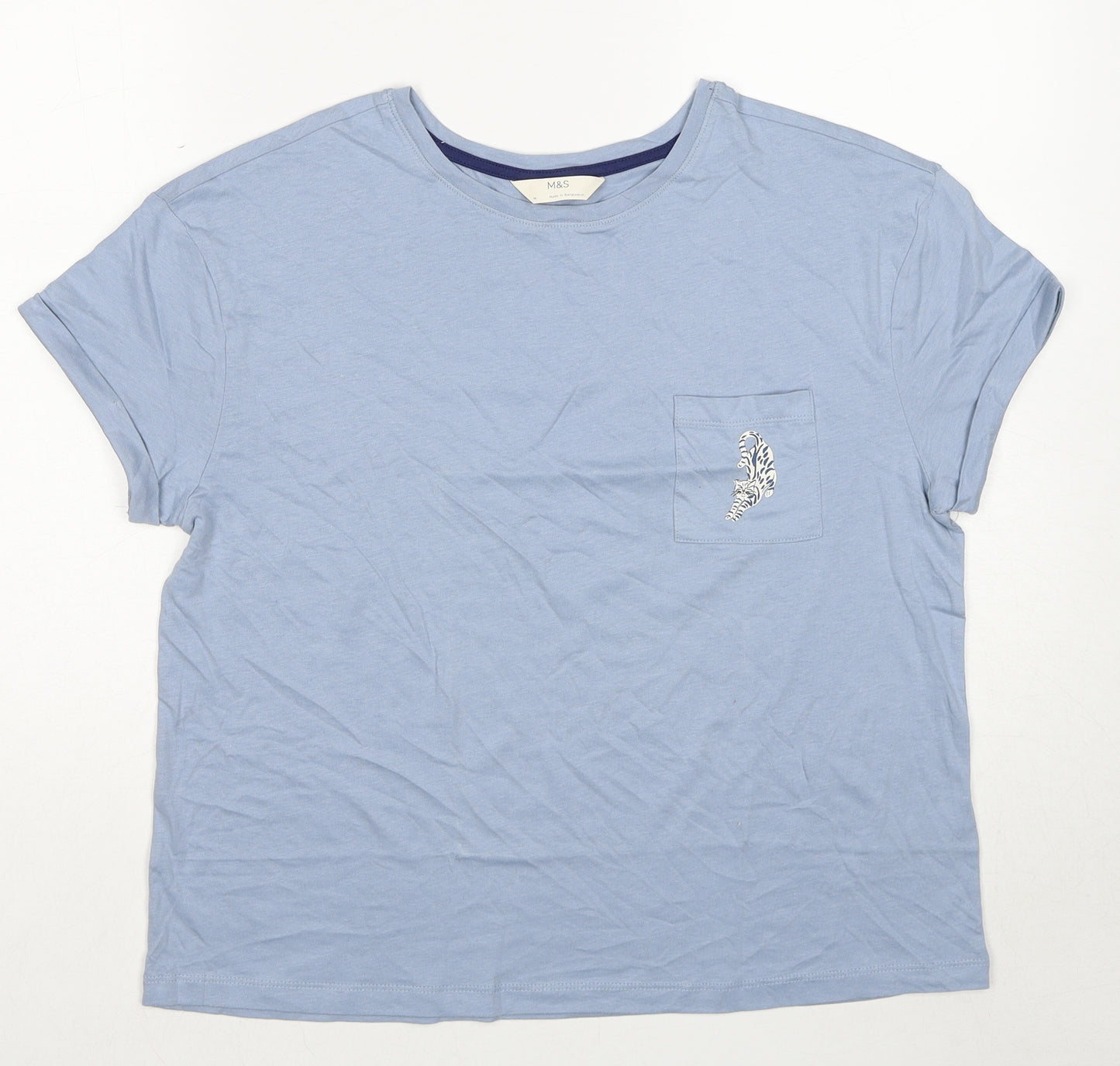 Marks and Spencer Womens Blue Cotton Basic T-Shirt Size M Round Neck