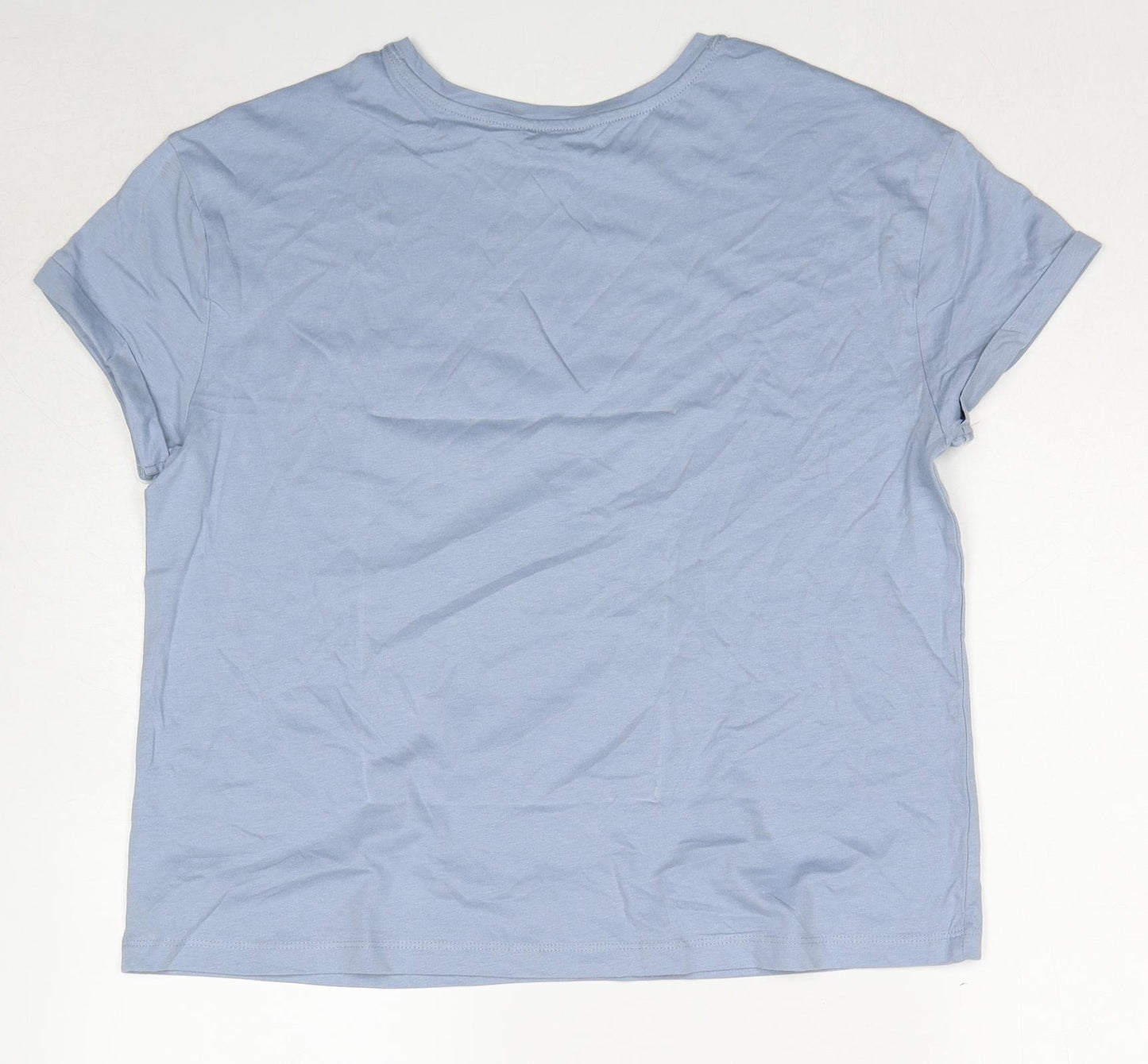 Marks and Spencer Womens Blue Cotton Basic T-Shirt Size M Round Neck