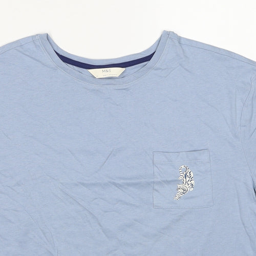 Marks and Spencer Womens Blue Cotton Basic T-Shirt Size M Round Neck