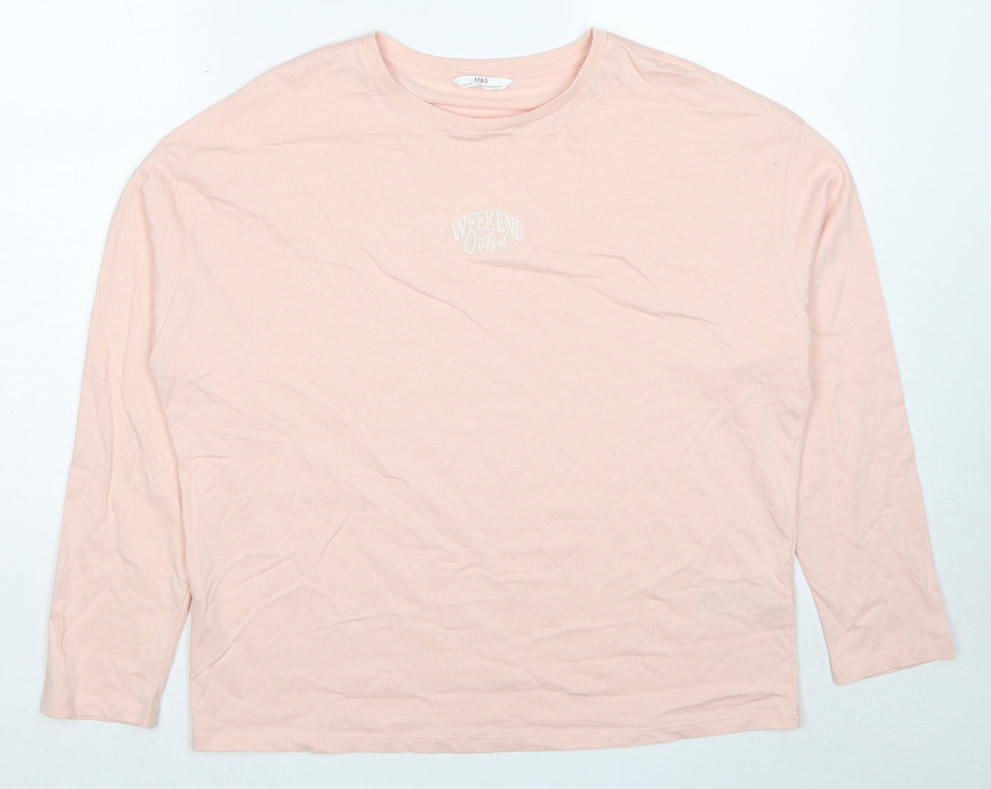 Marks and Spencer Girls Pink Cotton Basic T-Shirt Size 15-16 Years Round Neck Pullover - Weekend Outfit