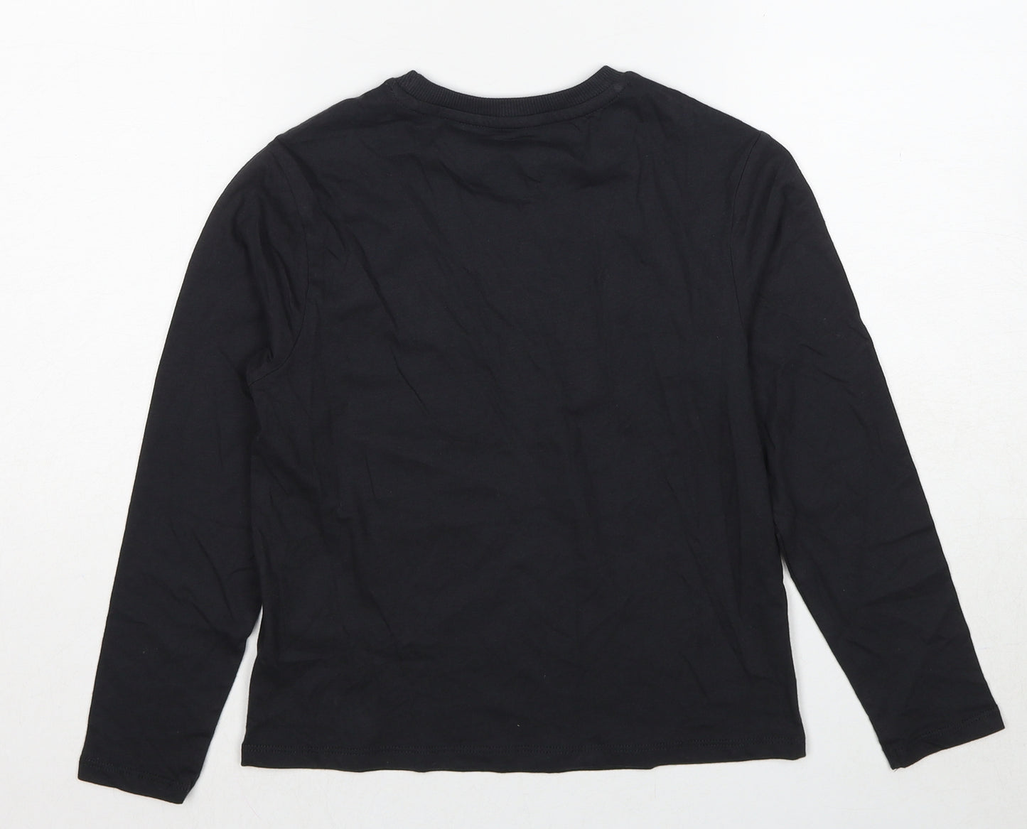 Marks and Spencer Girls Black Cotton Basic T-Shirt Size 10-11 Years Round Neck Pullover - Felling Jolly