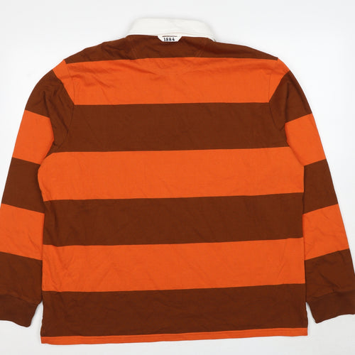 Marks and Spencer Mens Orange Striped Cotton Polo Size 2XL Collared Pullover