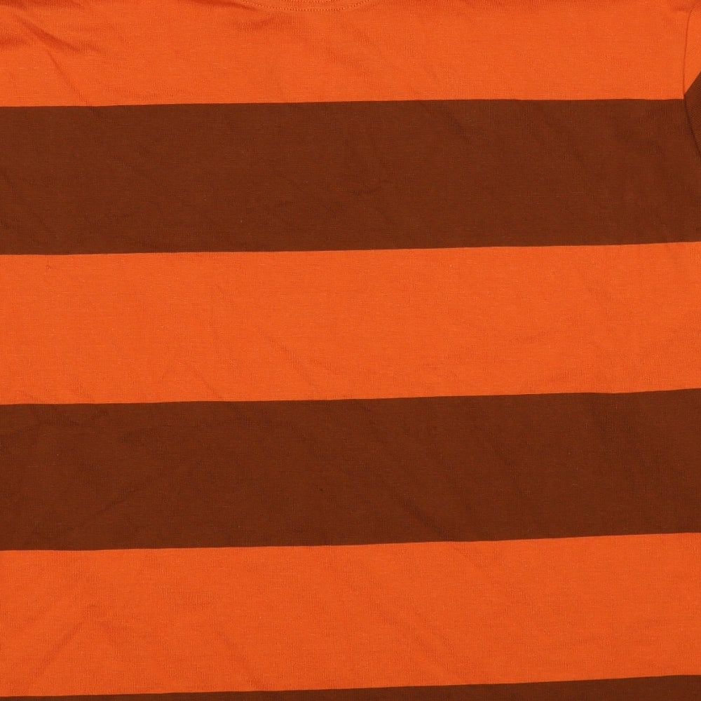 Marks and Spencer Mens Orange Striped Cotton Polo Size 2XL Collared Pullover