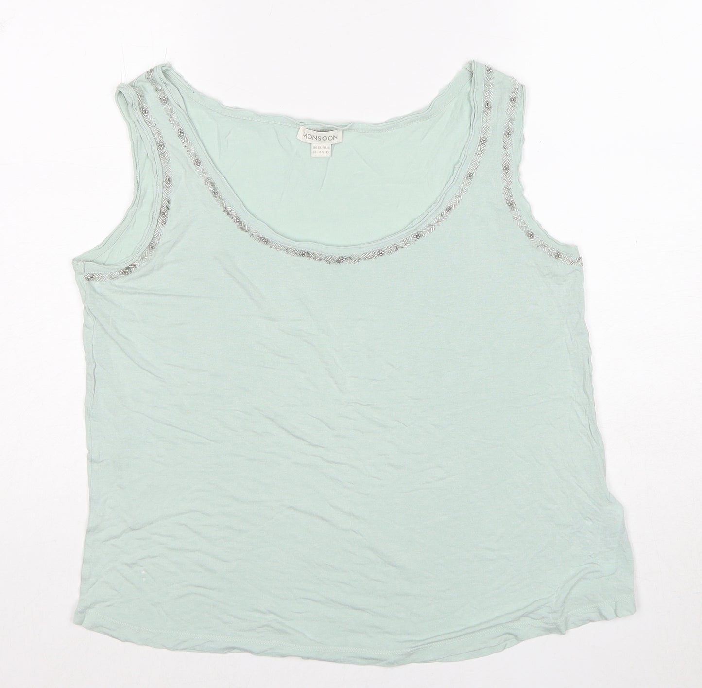 Monsoon Womens Green Viscose Basic Tank Size 16 Scoop Neck - Embellished