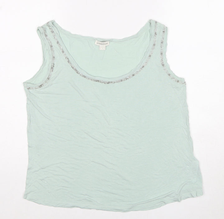 Monsoon Womens Green Viscose Basic Tank Size 16 Scoop Neck - Embellished