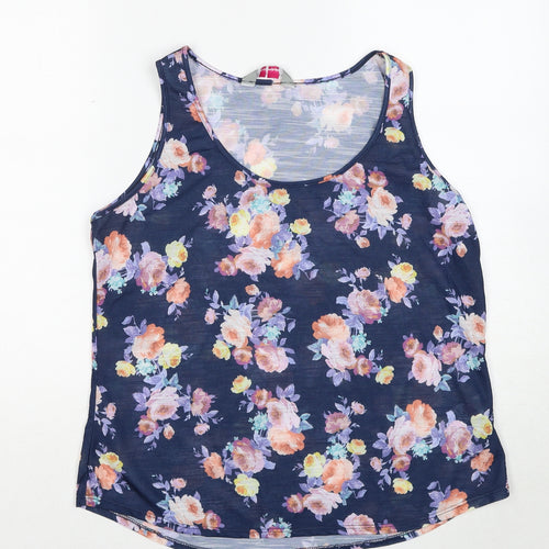 Dorothy Perkins Womens Blue Floral Polyester Basic Tank Size 16 Scoop Neck
