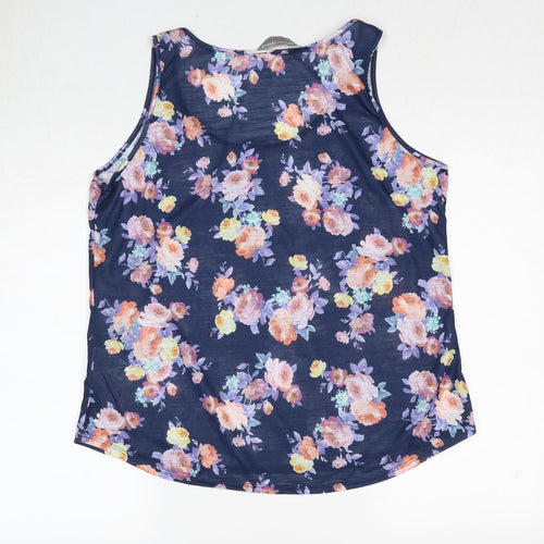 Dorothy Perkins Womens Blue Floral Polyester Basic Tank Size 16 Scoop Neck