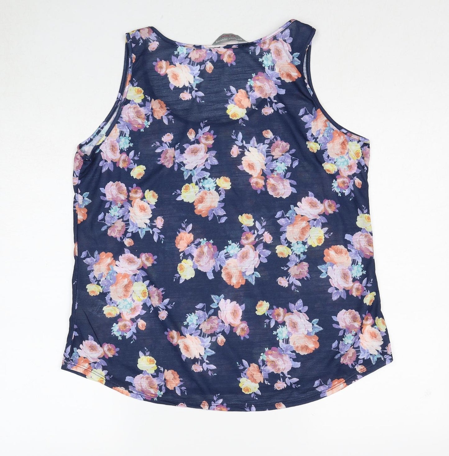 Dorothy Perkins Womens Blue Floral Polyester Basic Tank Size 16 Scoop Neck