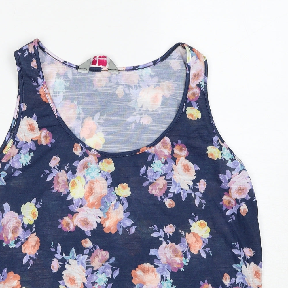 Dorothy Perkins Womens Blue Floral Polyester Basic Tank Size 16 Scoop Neck