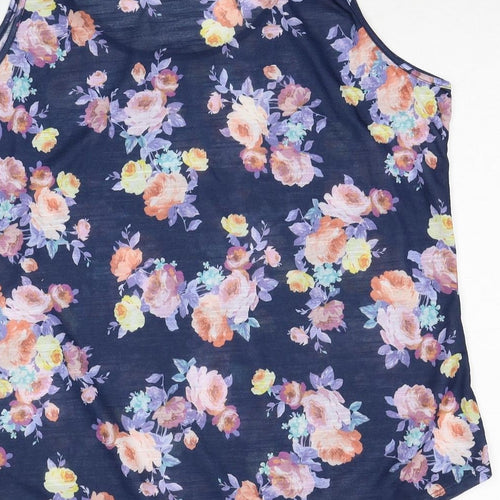 Dorothy Perkins Womens Blue Floral Polyester Basic Tank Size 16 Scoop Neck