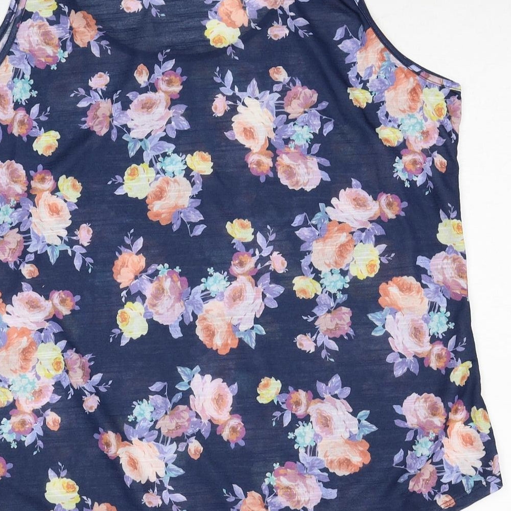 Dorothy Perkins Womens Blue Floral Polyester Basic Tank Size 16 Scoop Neck