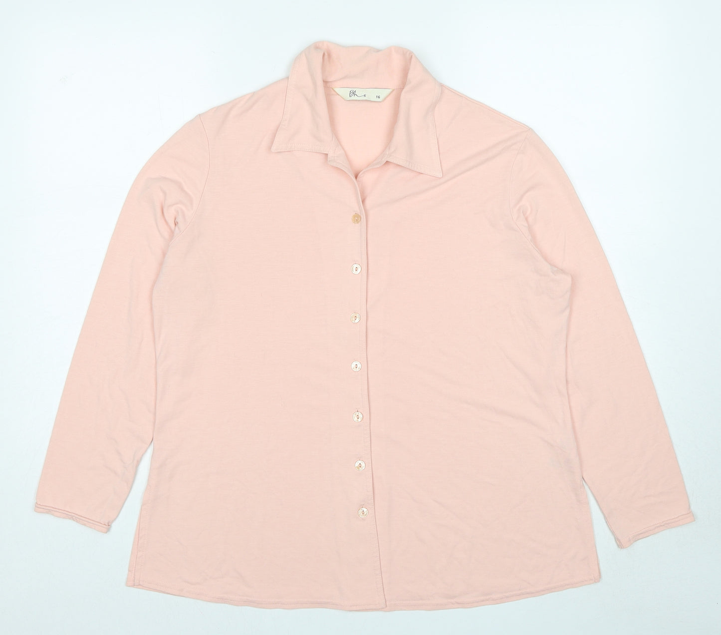BHS Womens Pink Cotton Basic Button-Up Size 16 Collared