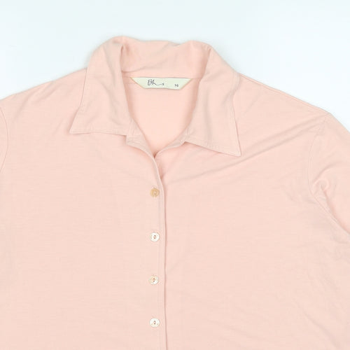 BHS Womens Pink Cotton Basic Button-Up Size 16 Collared