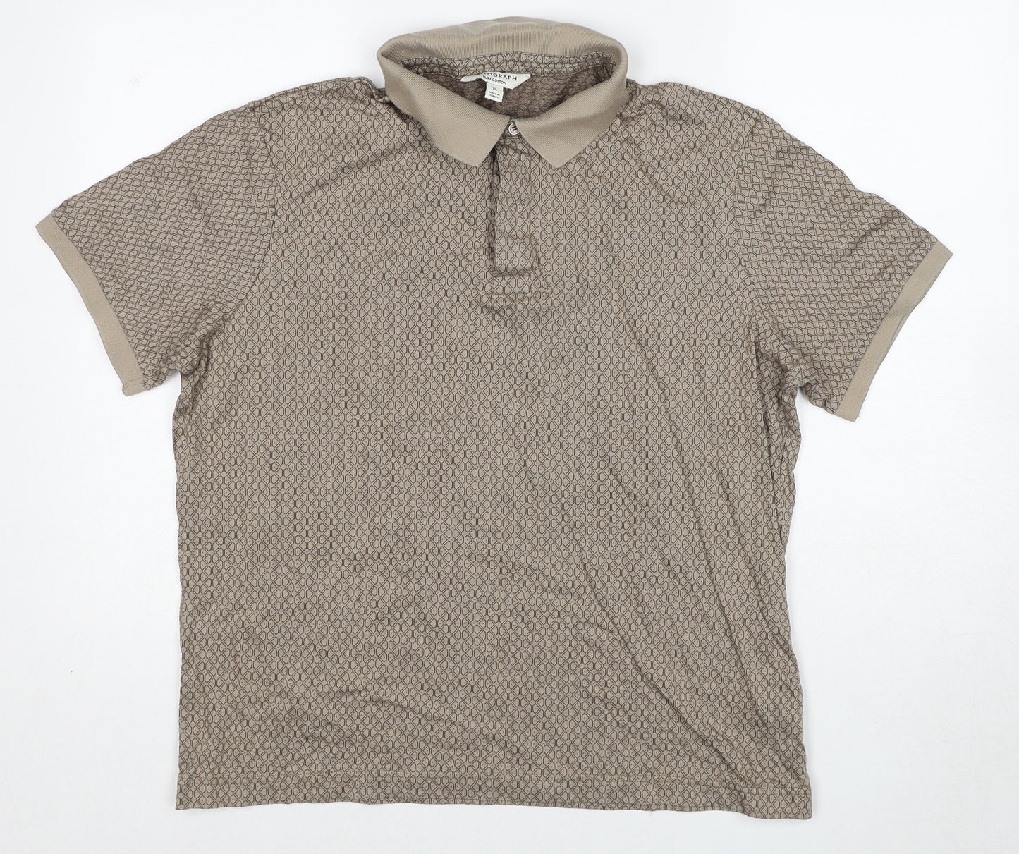 Autograph Mens Beige Geometric Cotton Polo Size XL Collared Pullover