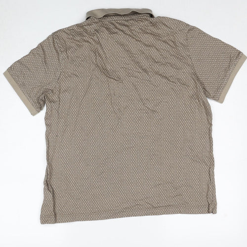 Autograph Mens Beige Geometric Cotton Polo Size XL Collared Pullover