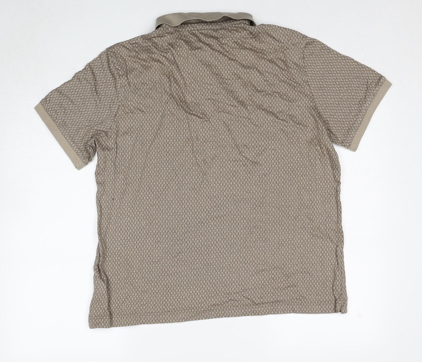 Autograph Mens Beige Geometric Cotton Polo Size XL Collared Pullover