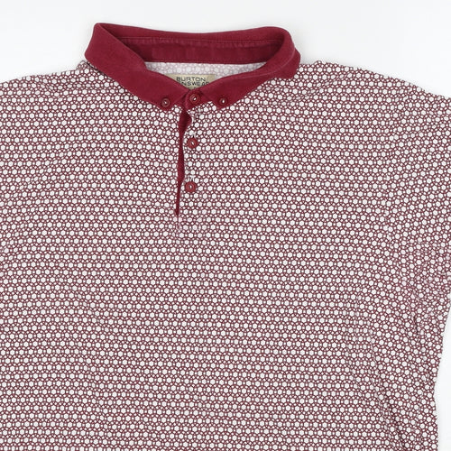 Burton Mens Red Geometric Cotton Polo Size XL Collared Pullover