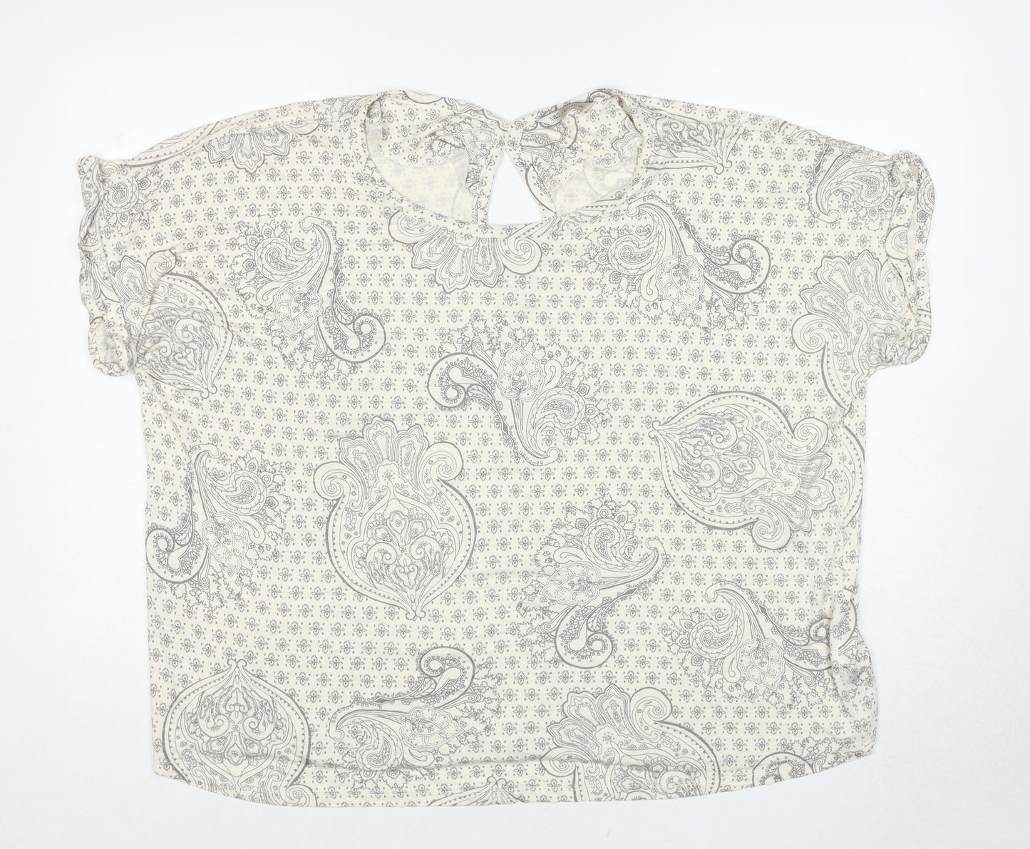 Marks and Spencer Womens Beige Geometric Viscose Basic Blouse Size 22 Round Neck