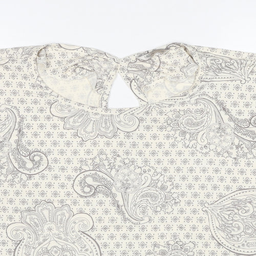 Marks and Spencer Womens Beige Geometric Viscose Basic Blouse Size 22 Round Neck