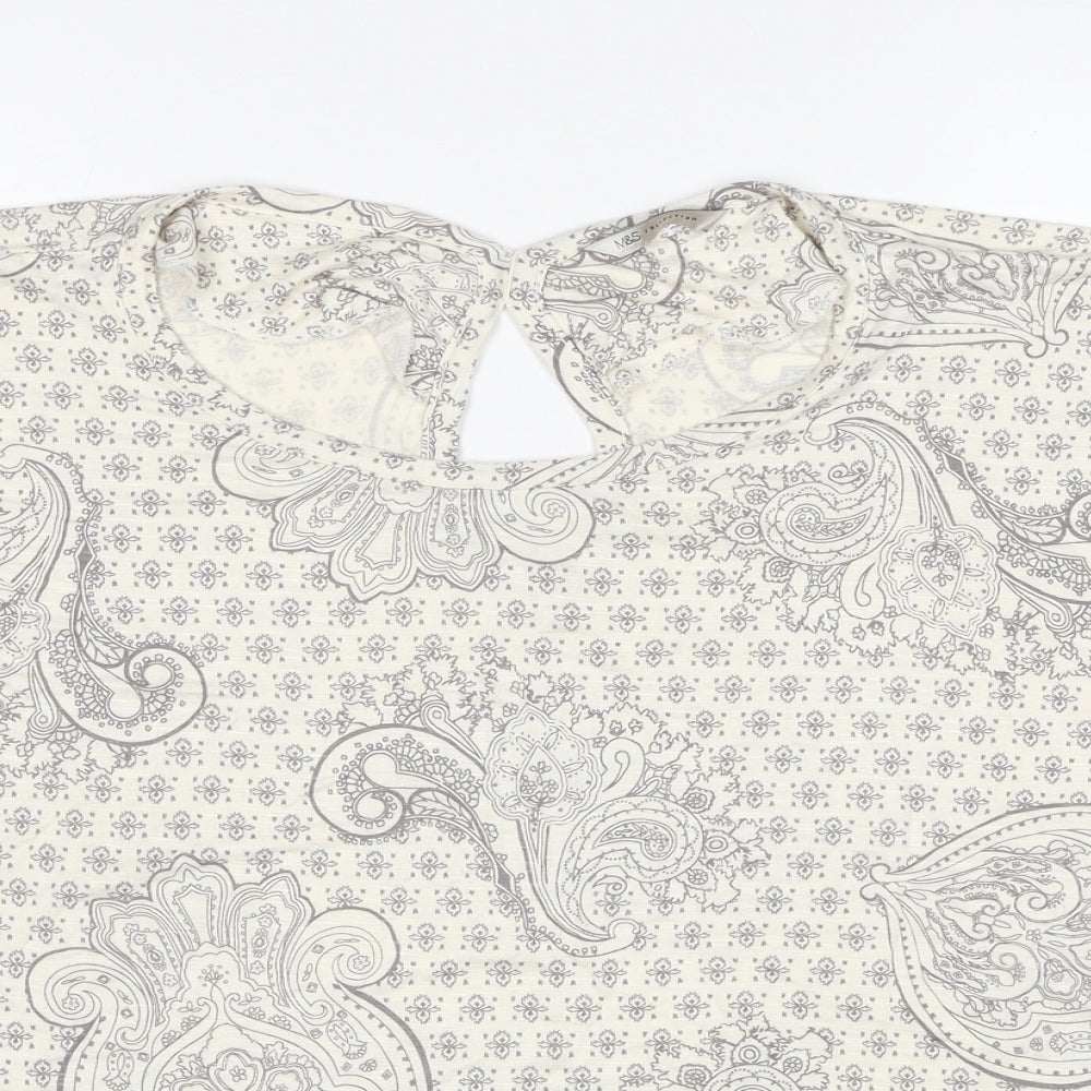 Marks and Spencer Womens Beige Geometric Viscose Basic Blouse Size 22 Round Neck