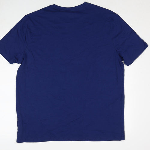 Marks and Spencer Mens Blue Cotton T-Shirt Size XL Round Neck - Ho Ho Ho Christmas
