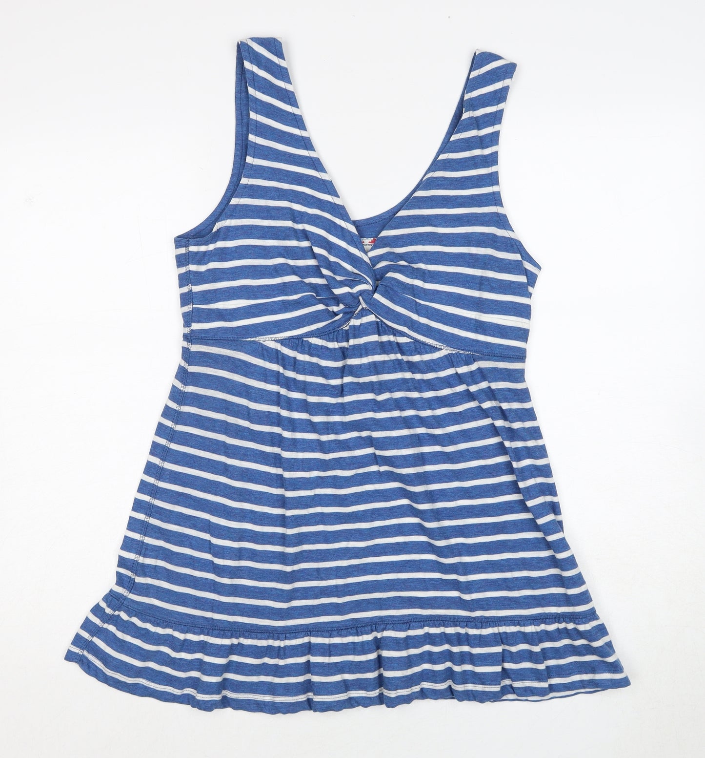 Fat Face Womens Blue Striped Cotton Basic Tank Size 12 V-Neck