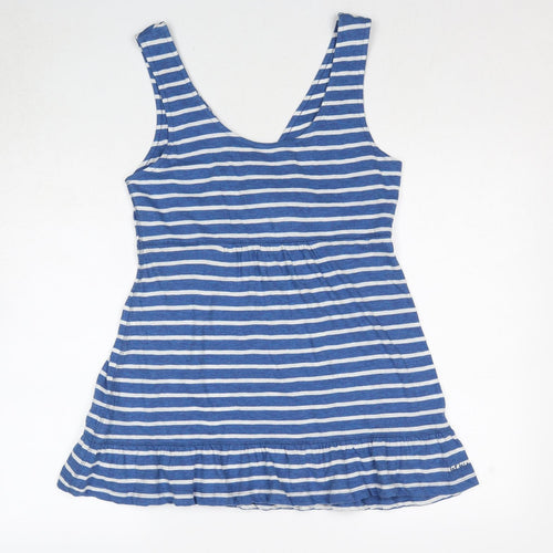Fat Face Womens Blue Striped Cotton Basic Tank Size 12 V-Neck