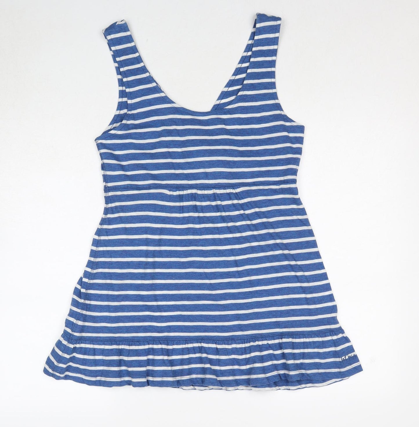 Fat Face Womens Blue Striped Cotton Basic Tank Size 12 V-Neck
