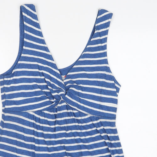 Fat Face Womens Blue Striped Cotton Basic Tank Size 12 V-Neck