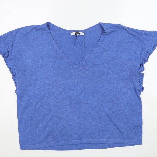 NEXT Womens Blue Acrylic Basic T-Shirt Size L V-Neck