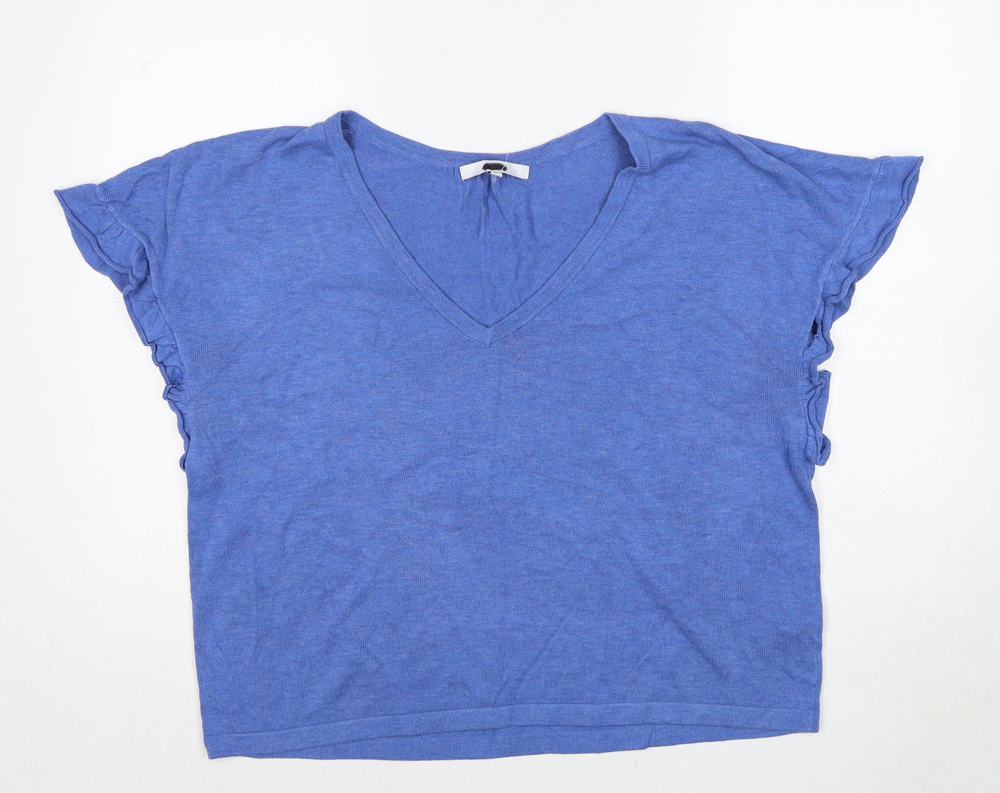 NEXT Womens Blue Acrylic Basic T-Shirt Size L V-Neck