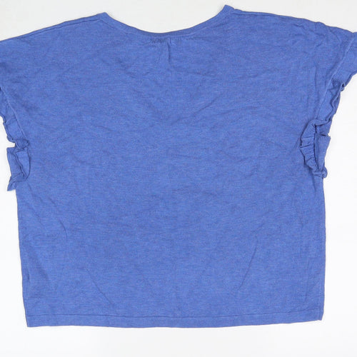 NEXT Womens Blue Acrylic Basic T-Shirt Size L V-Neck