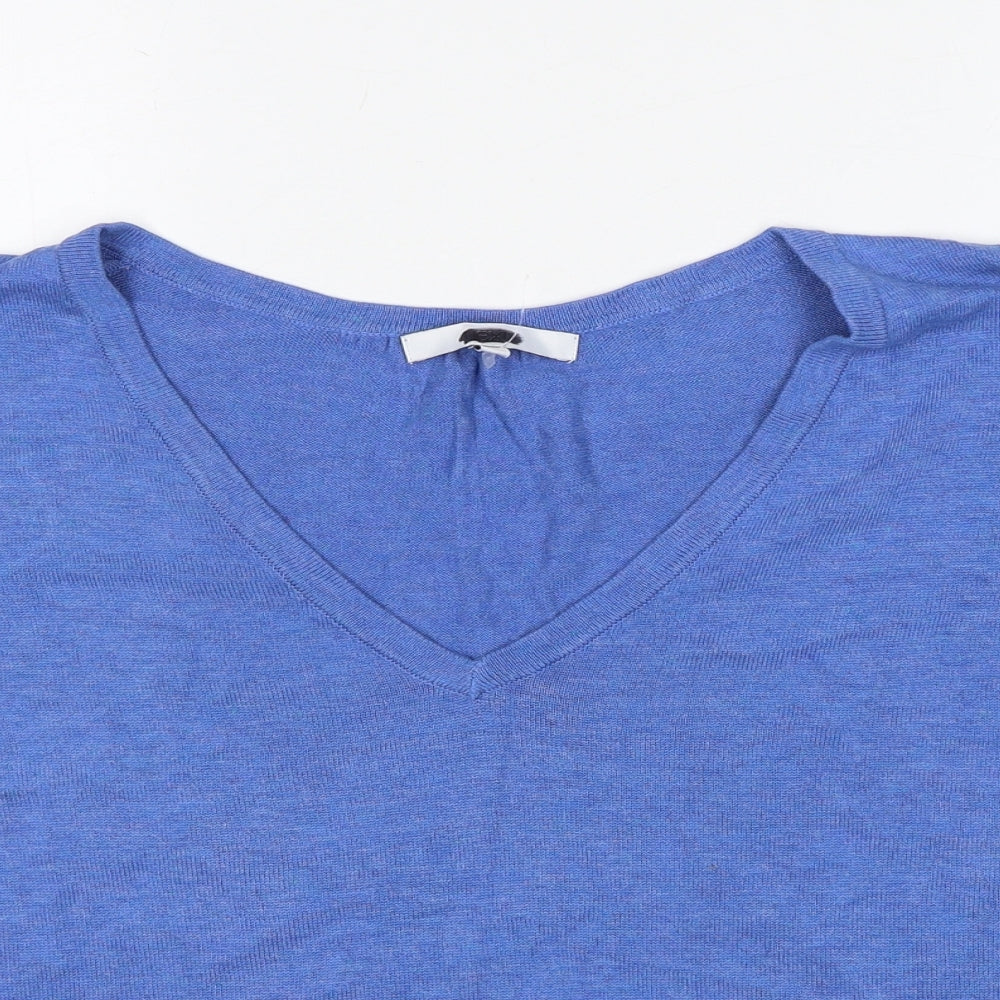 NEXT Womens Blue Acrylic Basic T-Shirt Size L V-Neck