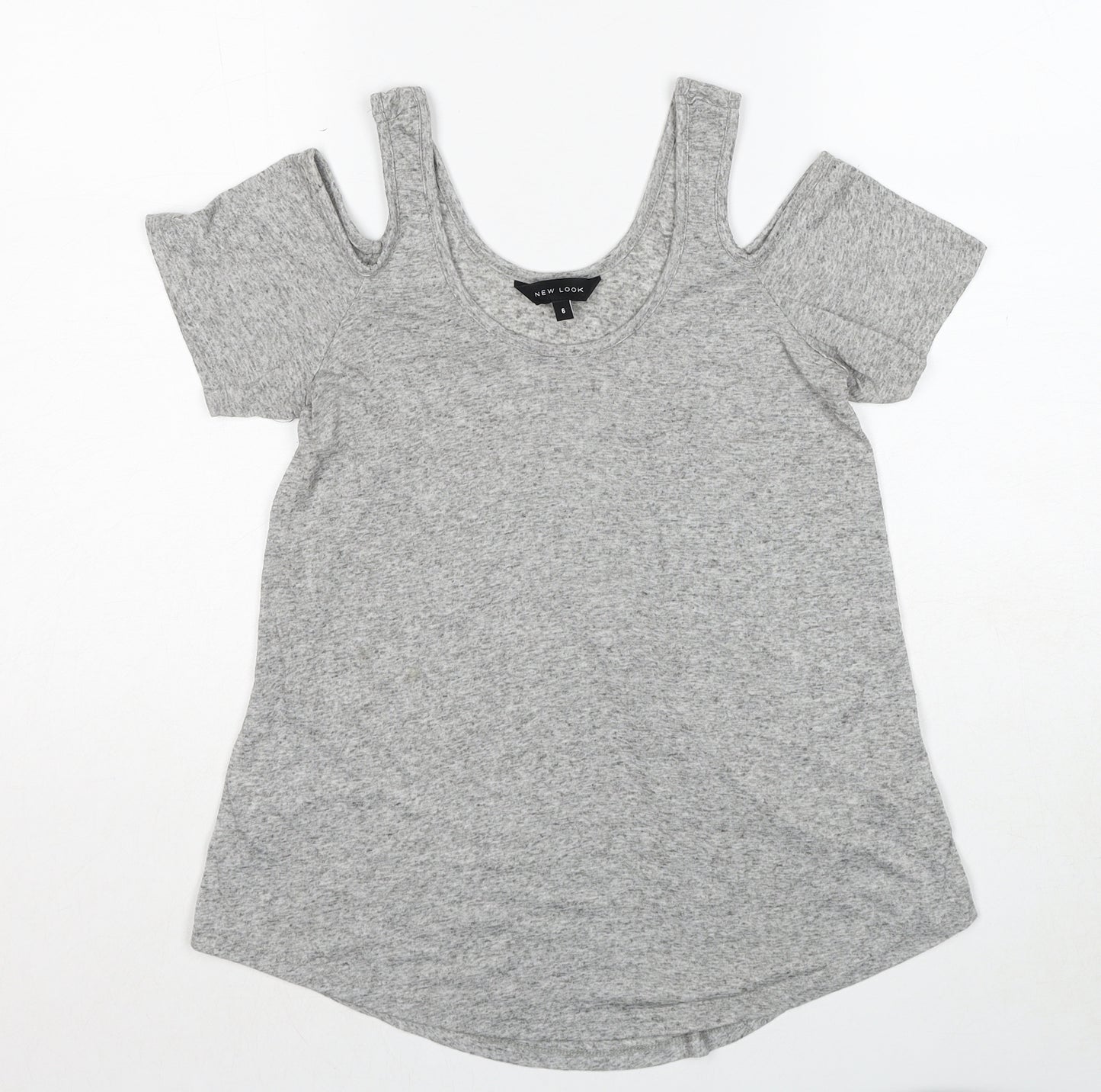 New Look Womens Grey Cotton Basic T-Shirt Size 6 Round Neck - Cold Shoulder