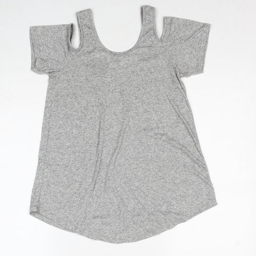 New Look Womens Grey Cotton Basic T-Shirt Size 6 Round Neck - Cold Shoulder