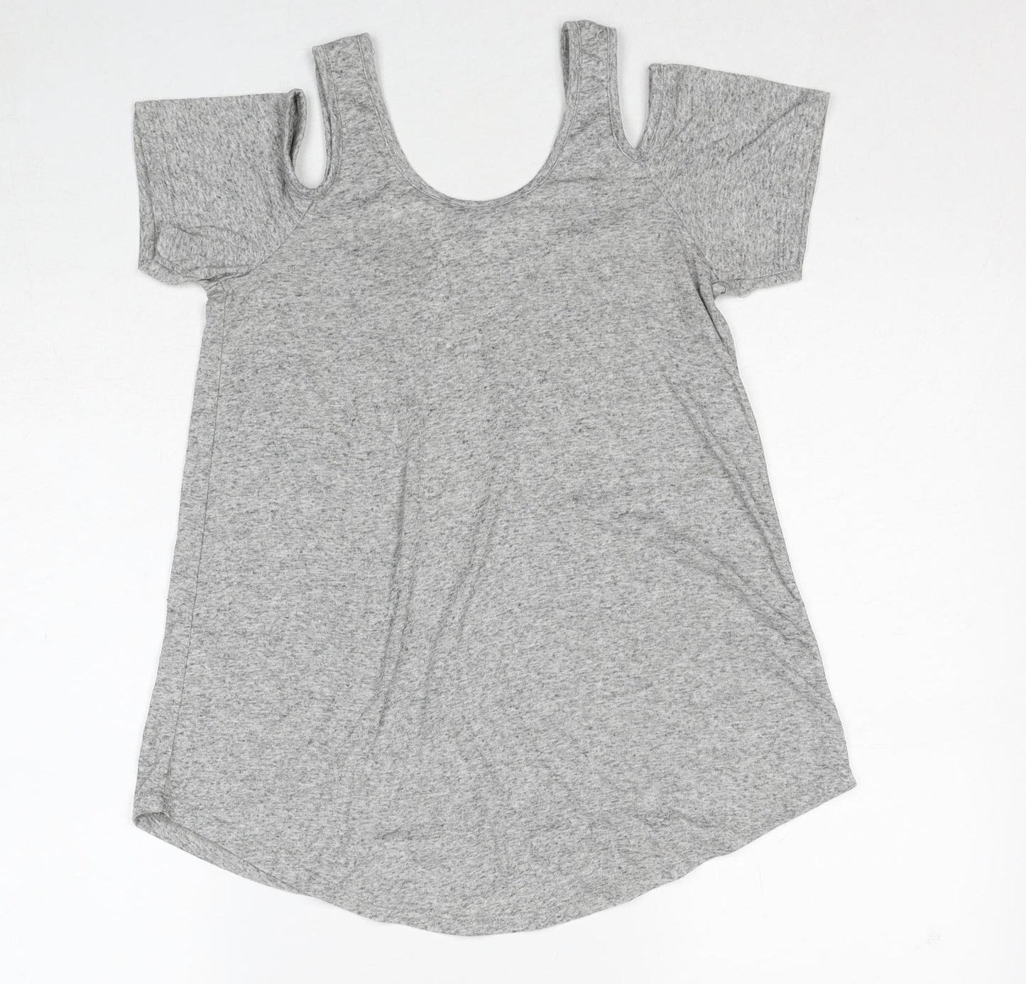 New Look Womens Grey Cotton Basic T-Shirt Size 6 Round Neck - Cold Shoulder