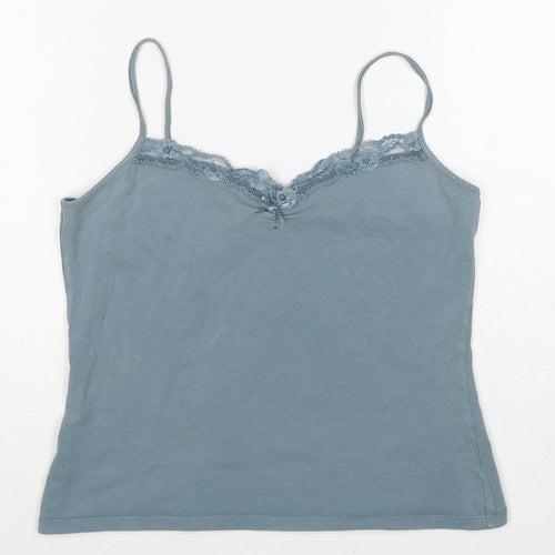 Laura Ashley Womens Blue Cotton Basic Tank Size 12 Sweetheart - Lace Neckline