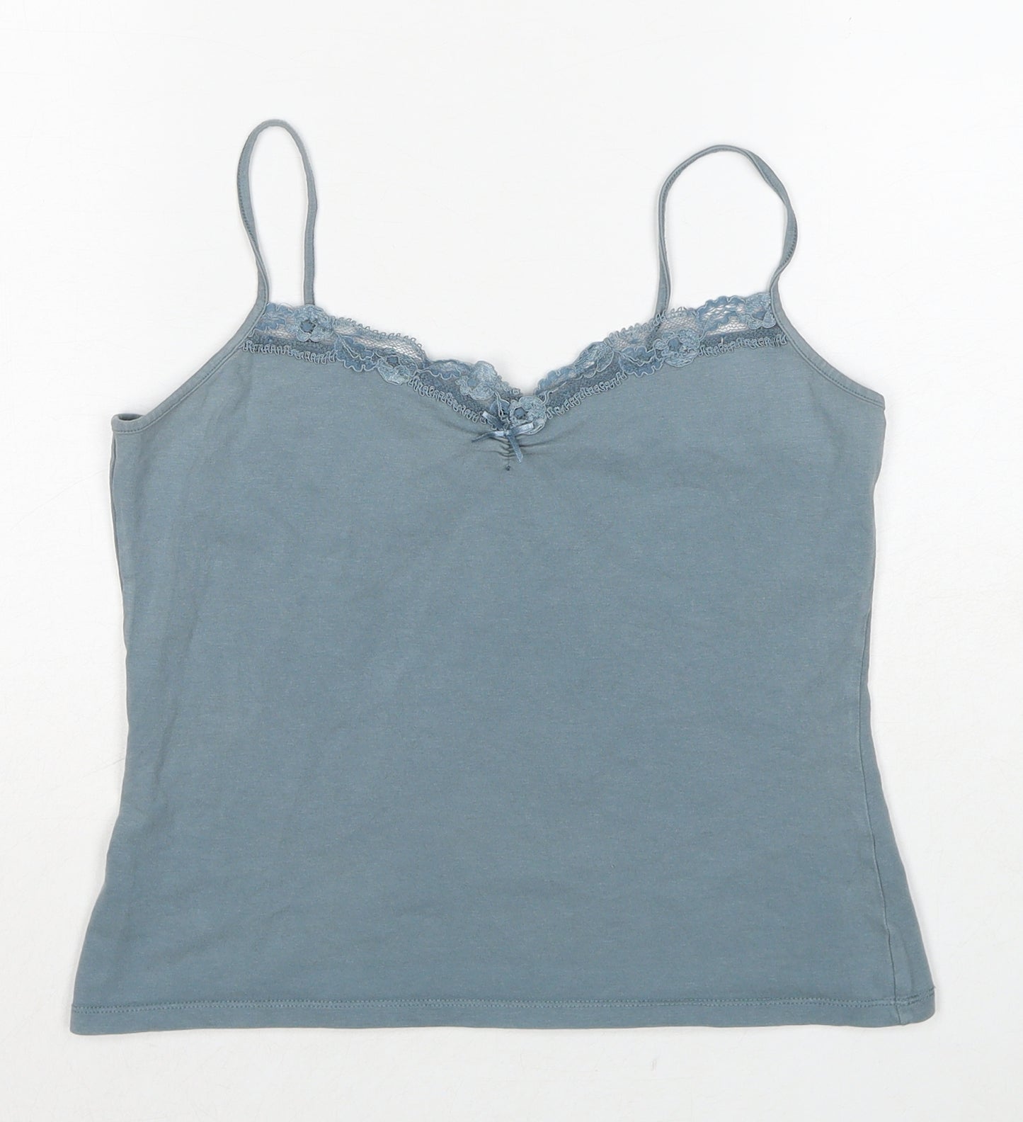 Laura Ashley Womens Blue Cotton Basic Tank Size 12 Sweetheart - Lace Neckline