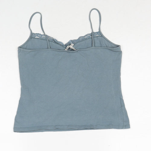 Laura Ashley Womens Blue Cotton Basic Tank Size 12 Sweetheart - Lace Neckline