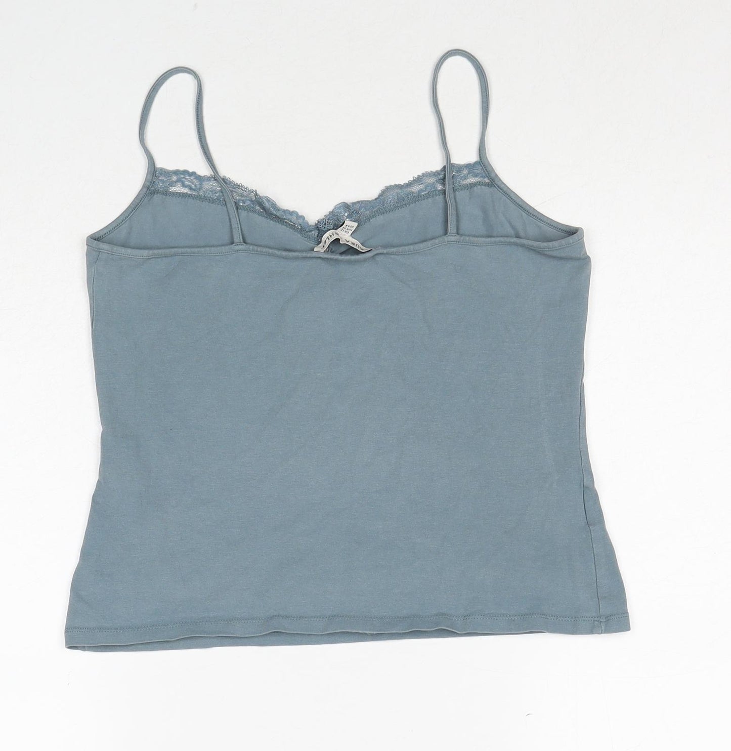 Laura Ashley Womens Blue Cotton Basic Tank Size 12 Sweetheart - Lace Neckline