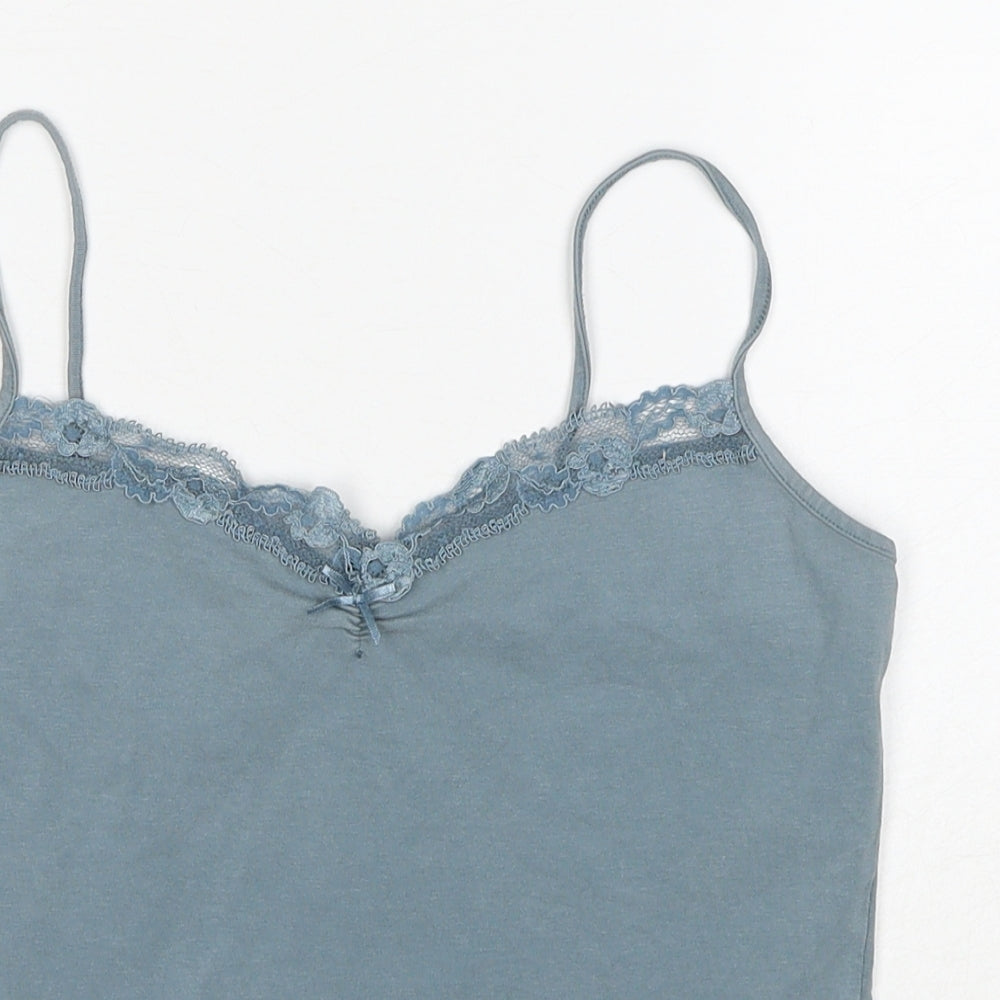 Laura Ashley Womens Blue Cotton Basic Tank Size 12 Sweetheart - Lace Neckline