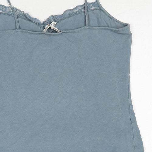 Laura Ashley Womens Blue Cotton Basic Tank Size 12 Sweetheart - Lace Neckline